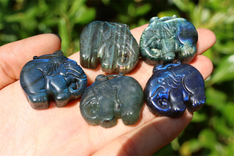 1.1" Carved Natural Labradorite elephant Reiki crystal skull Decor gift 1pc