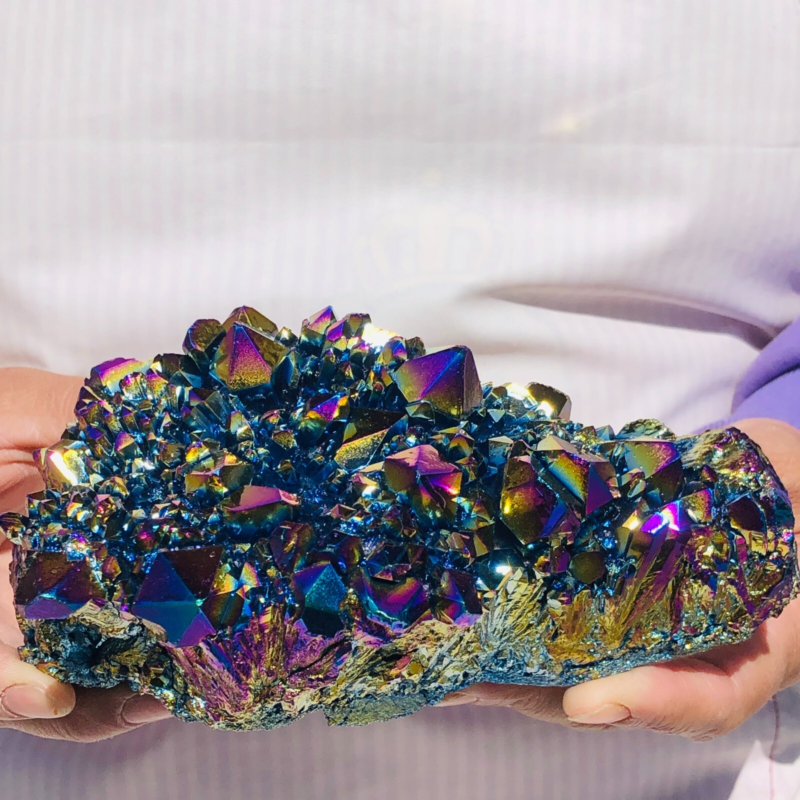 2.66LB Color Flame Aura Electroplate Quartz Crystal Specimen Healing point 462