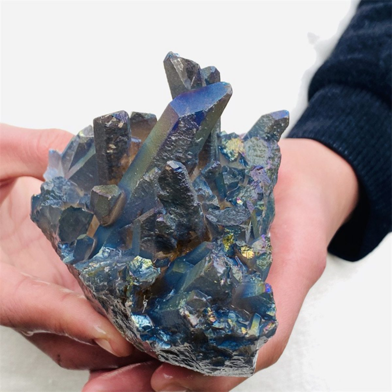 860gColor Flame Aura Electroplate Quartz Crystal Cluster Specimen Healing Stone