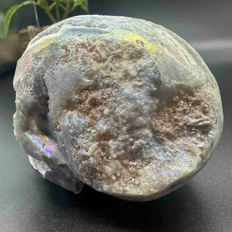 705g electroplate Natural sphalerite hand carved skull decor gem Healing