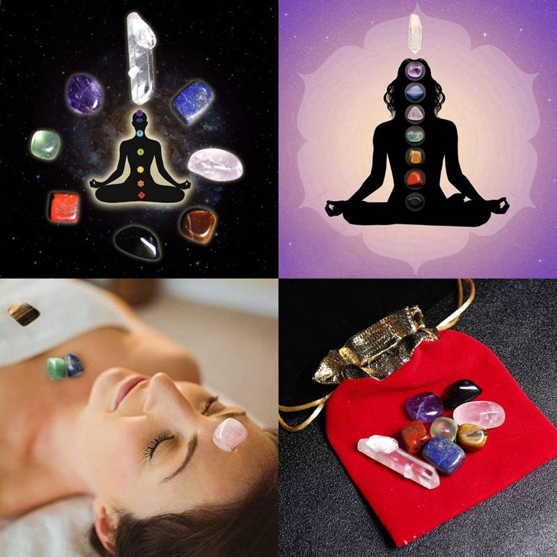 5Pcs 7 Chakra Healing Balance Crystal Raw Natural Quartz Tumbled Stones W/ Pouch