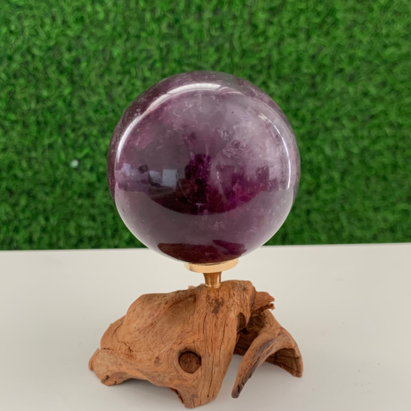 420GNatural Fluorite Ball Colorful Quartz Crystal Gem Repair+Bracket