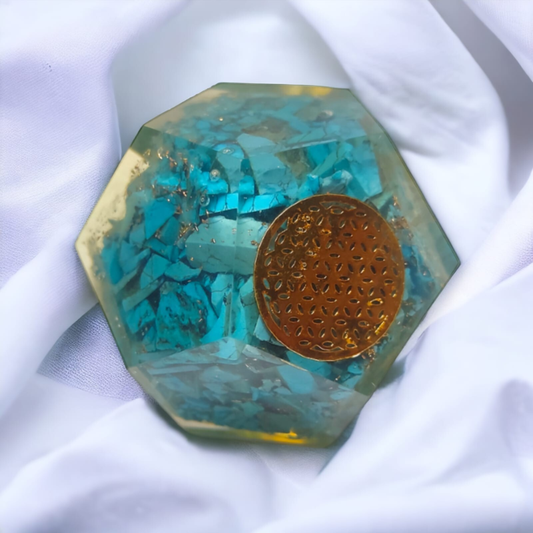 Blue Howlite Orgonite Dodecahedron Crystal Flower Of Life Healing 40-45MM