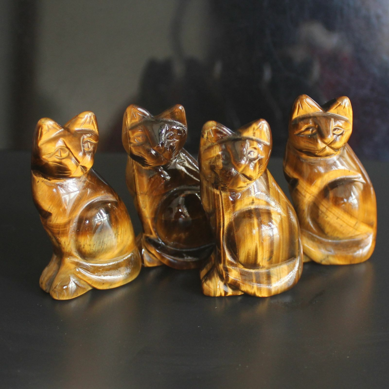 Carved mixed gemstone quartz crystal cat figurine animal carving home decor 2&apos;&apos;