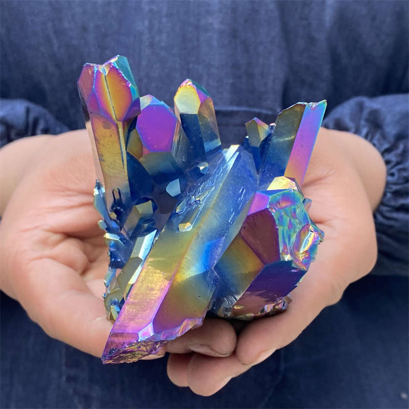 380g Electroplate Rainbow cluster quartz crystal mineral specimen reiki healing
