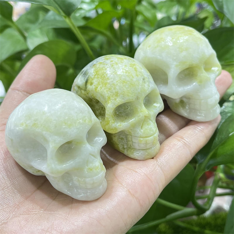 1pc Natural Green jade skull hand carved Quartz Crystal skull Reiki