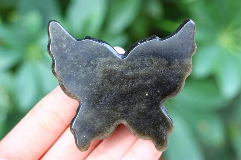 2.6" Natural Carved Gold Obsidian Butterfly Reiki Crystal Skull Decor gift 1PC