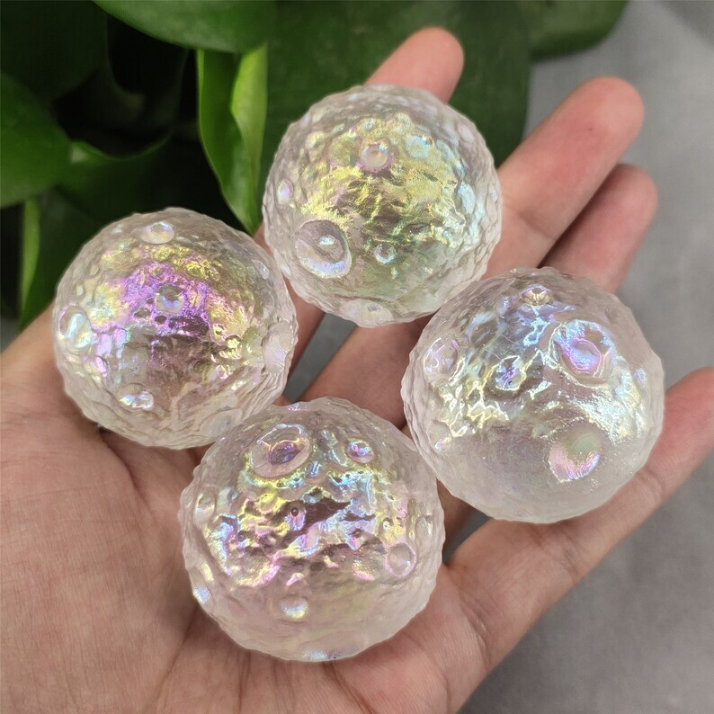 5PCS Titanium Rainbow Aura Clear Melting Stone Moon Quartz chakra Specimen Heal