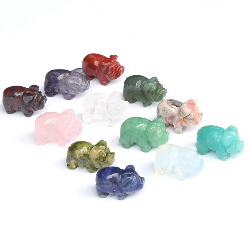 Natural Crystal Carved Flying Pig Quartz Wild Boar Animal Healing Decor Gemstone