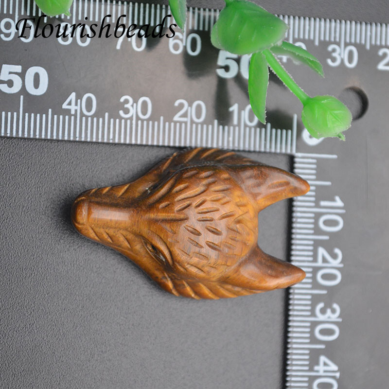 Multi Natural Stone Quartz Crystal Carved Wolf Head Animal Pendant DIY Necklace