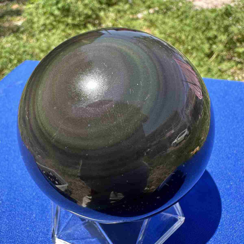 520g natural rainbow obsidian sphere cat&apos;s eye quartz crystal ball healing
