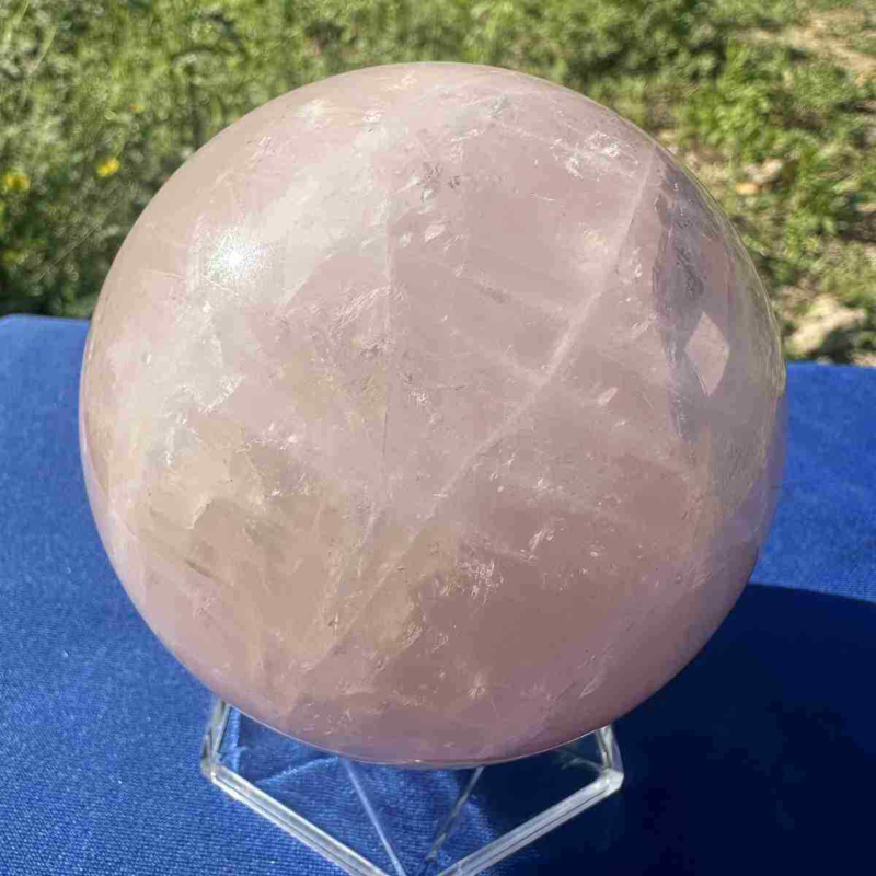 825g electroplate Natural pink rose Quartz Ball Crystal Sphere Healing decor