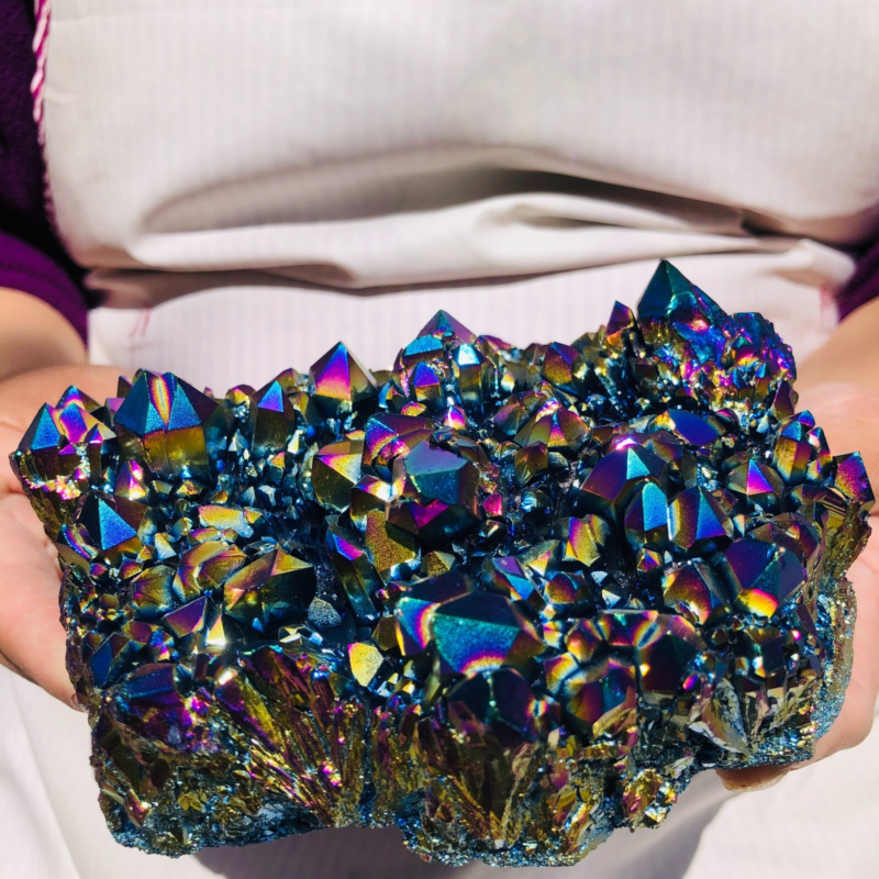 2.66LB Color Flame Aura Electroplate Quartz Crystal Specimen Healing point 475