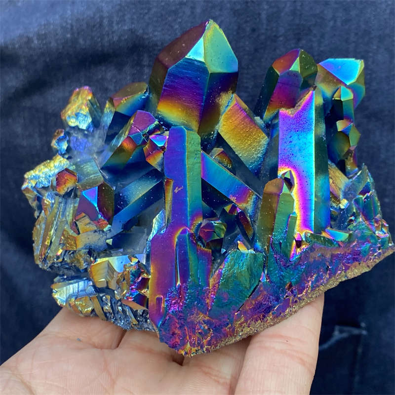 440g Electroplate Rainbow cluster quartz crystal mineral specimen reiki healing