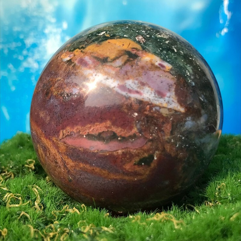 358G Rare Natural Ocean Jasper Quartz Ball Crystal Ball Sample Repair