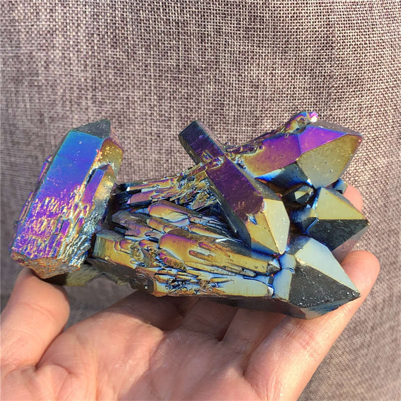 410g Electroplate Rainbow cluster quartz crystal mineral specimen reiki healing