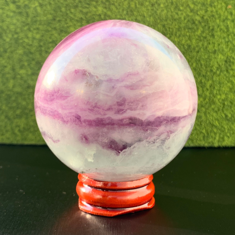 336G Natural Fluorite ball Colorful Quartz Crystal Gemstone Healing + Stand