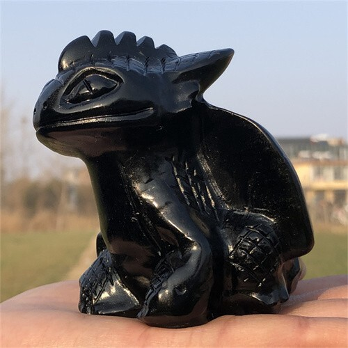 340g Natural Carved obsidian Toothless Figurines Reiki Quartz Crystal Skull Deco
