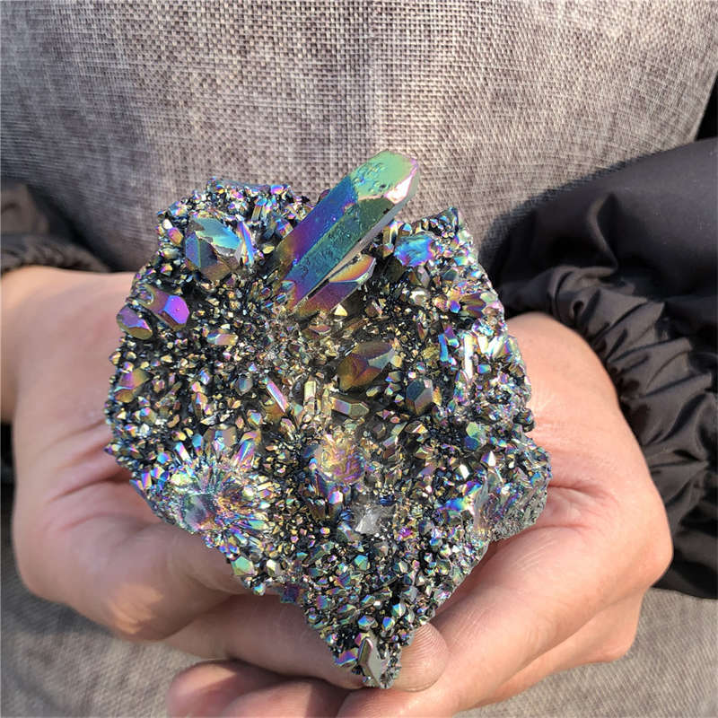 200g Electroplate Rainbow cluster quartz crystal mineral specimen reiki healing