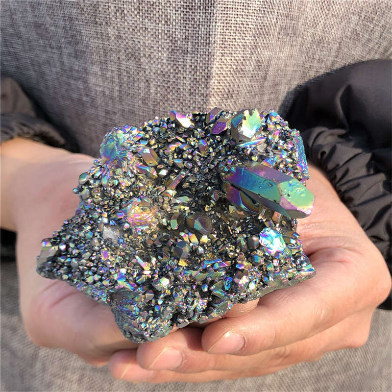 200g Electroplate Rainbow cluster quartz crystal mineral specimen reiki healing