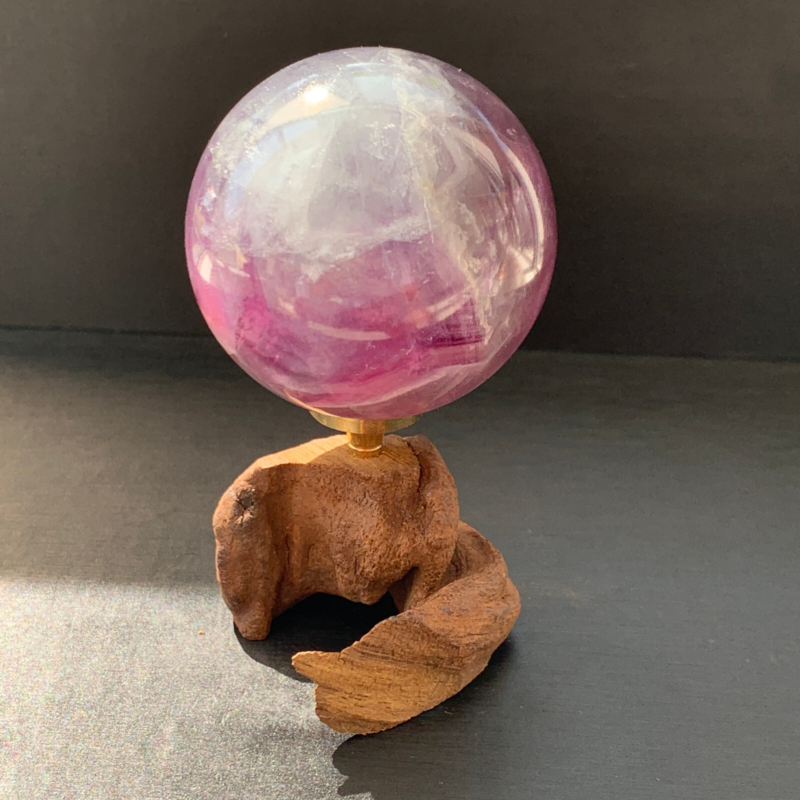243G Natural Fluorite ball Colorful Quartz Crystal Gemstone Healing + Stand