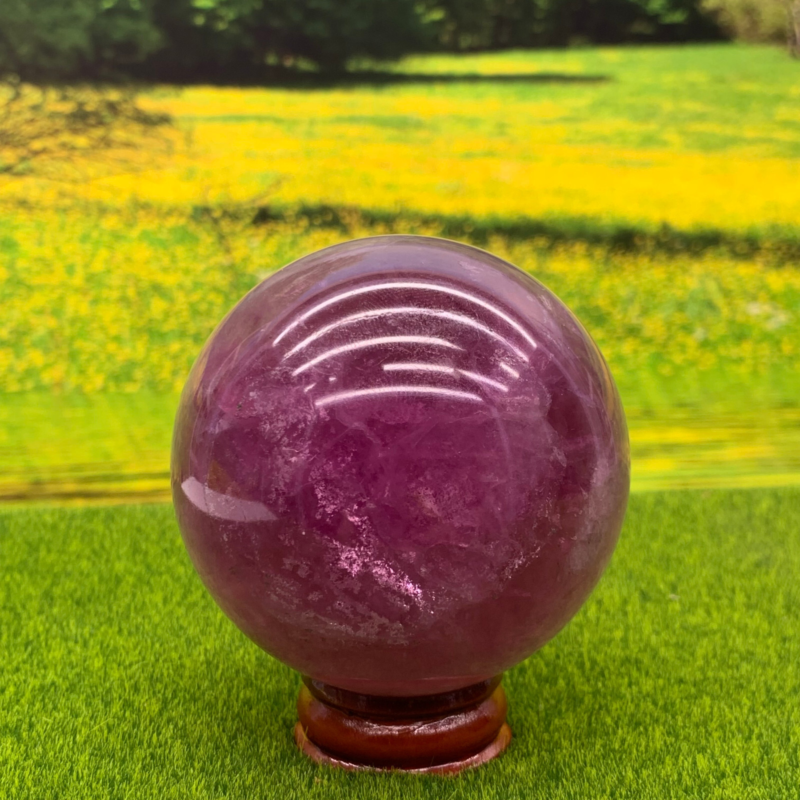 395G Natural Fluorite ball Colorful Quartz Crystal Gemstone Healing + Stand