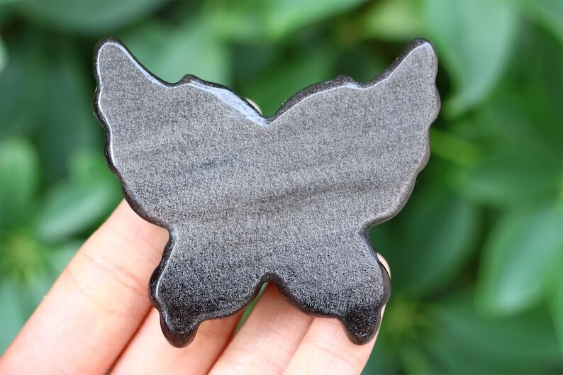 2.6" Natural Carved Silver Obsidian Butterfly Reiki Crystal Skull Decor gift 1PC