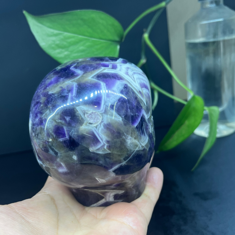 2.71LB Natural dream amethyst aliens Quartz Carved Crystal Skull Reiki Gem Decor