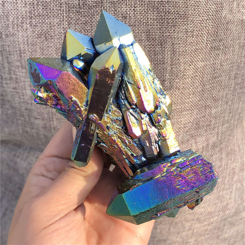 410g Electroplate Rainbow cluster quartz crystal mineral specimen reiki healing