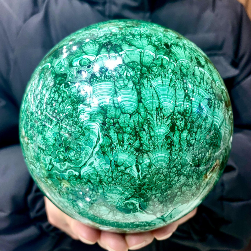8.68LB Rare Natural Malachite quartz hand Carved sphere Crystal Healing