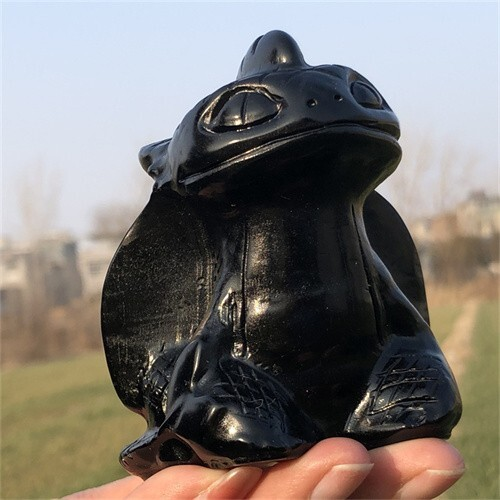 340g Natural Carved obsidian Toothless Figurines Reiki Quartz Crystal Skull Deco
