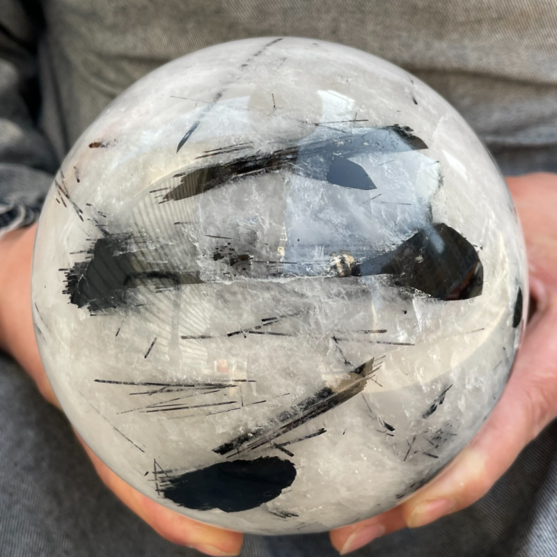 7.81 Pound Top! Natural Black Tourmaline Quartz Ball Carved Crystal Ball Repair