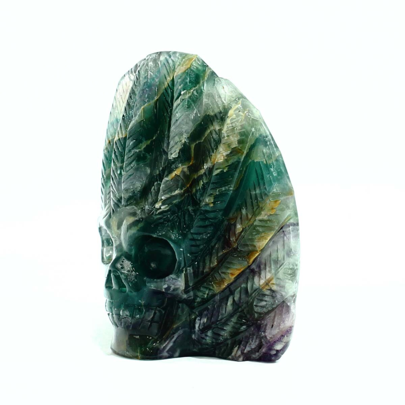 986g Natural Colourful Fluorite Hand Carved Crystal Skull Meditation Medium