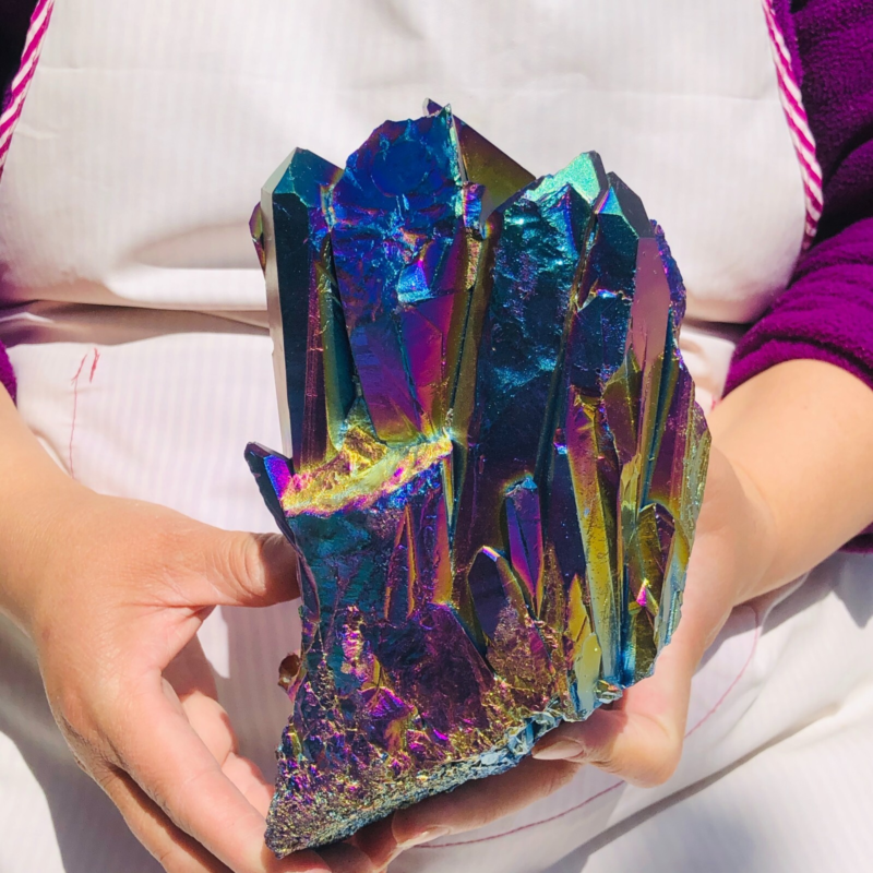 5.28LB Color Flame Aura Electroplate Quartz Crystal Specimen Healing point 479