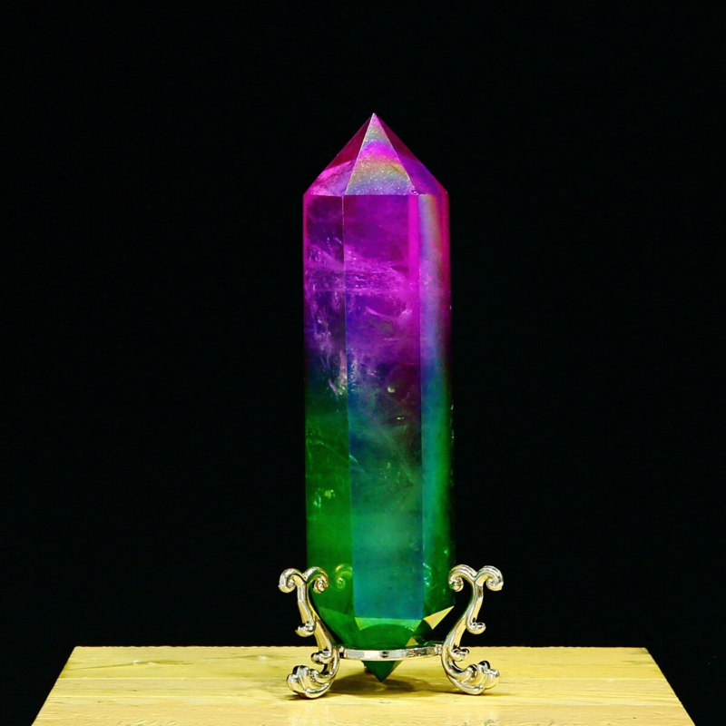 243g Natural Crystal Electroplated Rainbow Quartz Tower Double Wand Point Reiki
