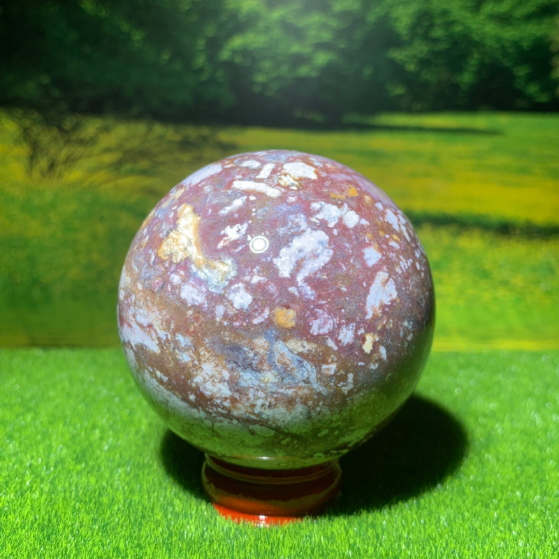 348G Natural Ocean Jasper Quartz Ball Crystal Sphere Mineral Specimen Healing