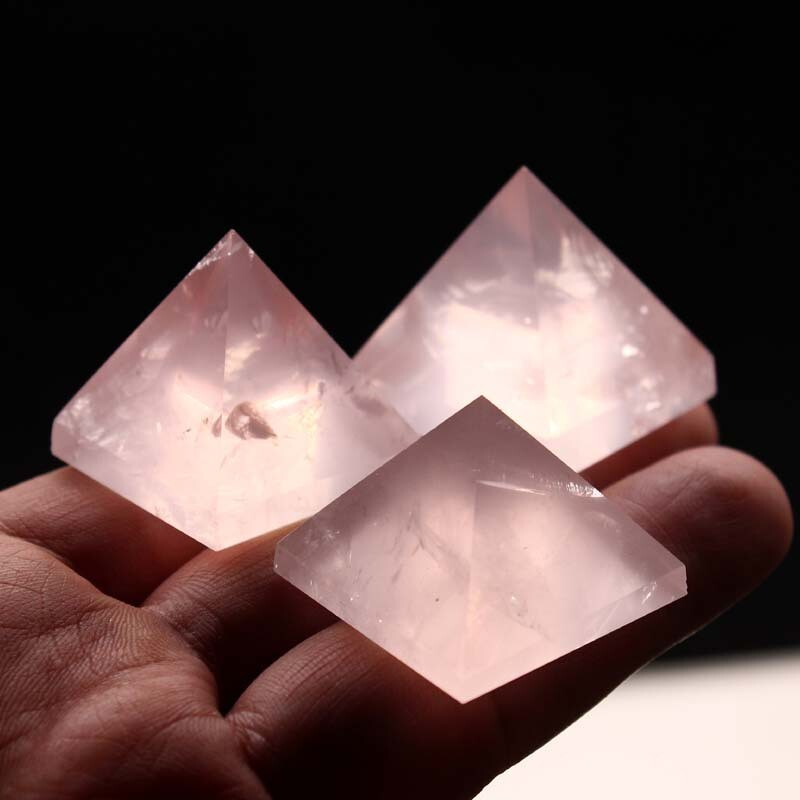 HOT Natural Pink Rose Quartz Crystal Pyramid Gemstone Healing Energy Tower Decor