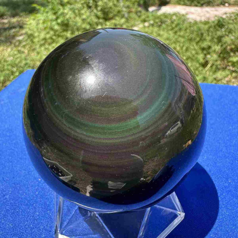 520g natural rainbow obsidian sphere cat&apos;s eye quartz crystal ball healing