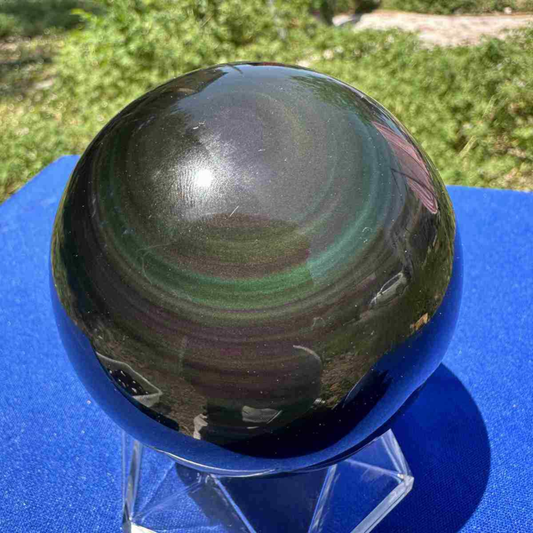 520g natural rainbow obsidian sphere cat&apos;s eye quartz crystal ball healing