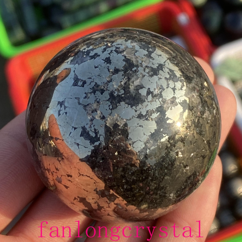 1pc Natural Pyrite Carved sphere quartz crystal Ball Reiki Healing 40mm+