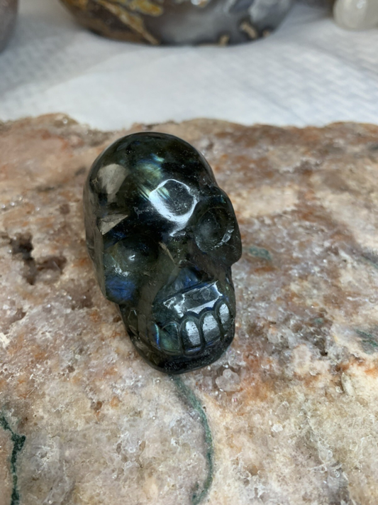 Labradorite Crystal Skull Small Hand Carved 2 1/2” Reiki Chakra Healing Stone