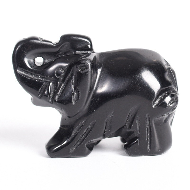 Natural Obsidian Quartz Crystal Carved Baby Elephant Polished Animal Ornaments