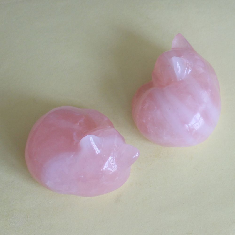 Carved gemstone rose quartz crystal sleeping cat figurine animal home decor 2&apos;&apos;