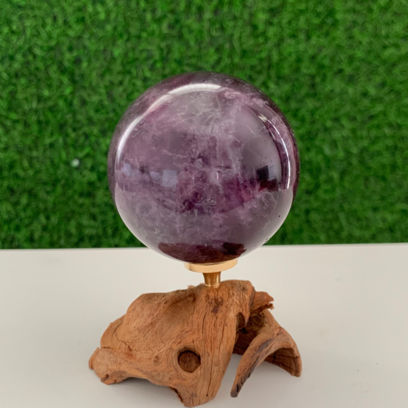 420GNatural Fluorite Ball Colorful Quartz Crystal Gem Repair+Bracket