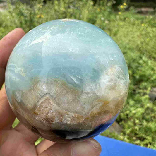 375g Natural Amazonite Quartz Sphere Crystal Polished Ball Reiki Healing Decor