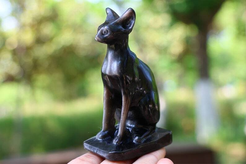 3.5" Natural Silver Obsidian Carved Hairless Cat Reiki Crystal Skull Decor 1PC