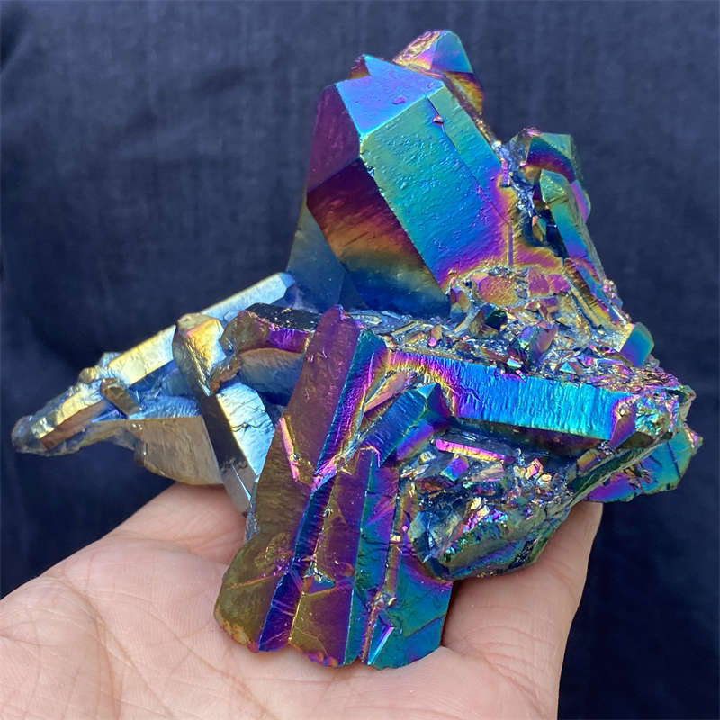 380g Electroplate Rainbow cluster quartz crystal mineral specimen reiki healing