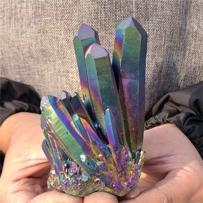 280g Electroplate Rainbow cluster quartz crystal mineral specimen reiki healing