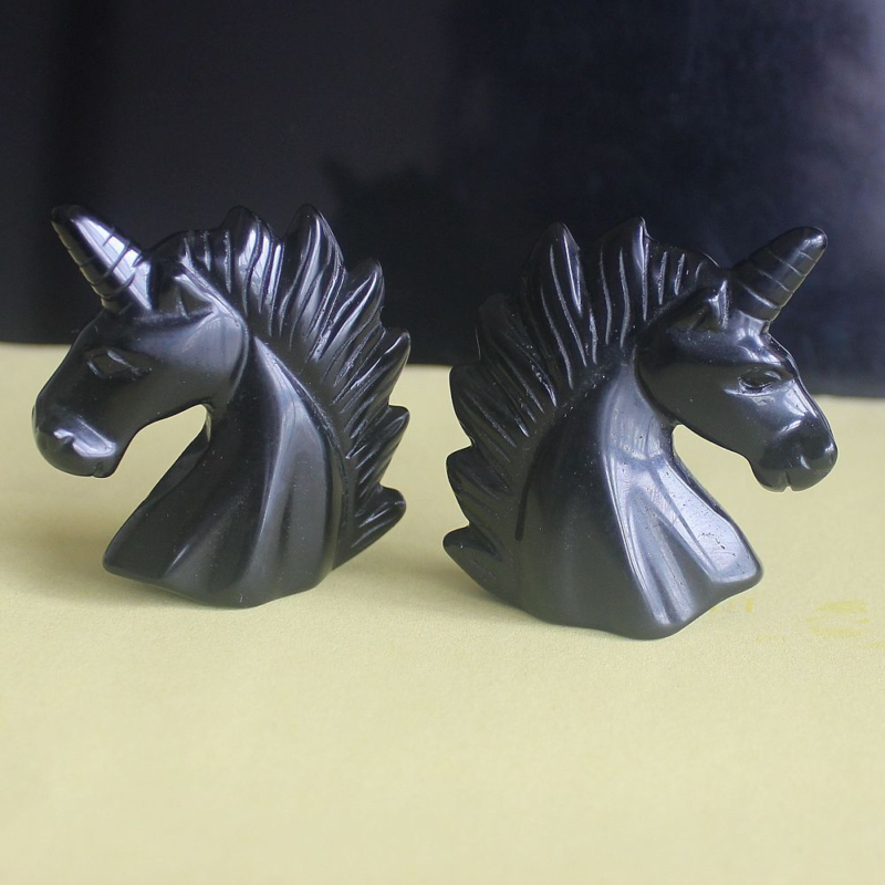 HLbshi Hand Carved Mixed Gemstone quartz crystal Unicorn animal Figurine Carving