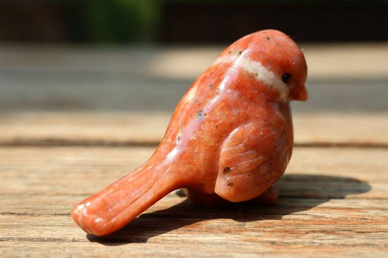 2.4" Natural Sesame stone Carved bird Reiki Creative Crystal Skull decor gift 1x